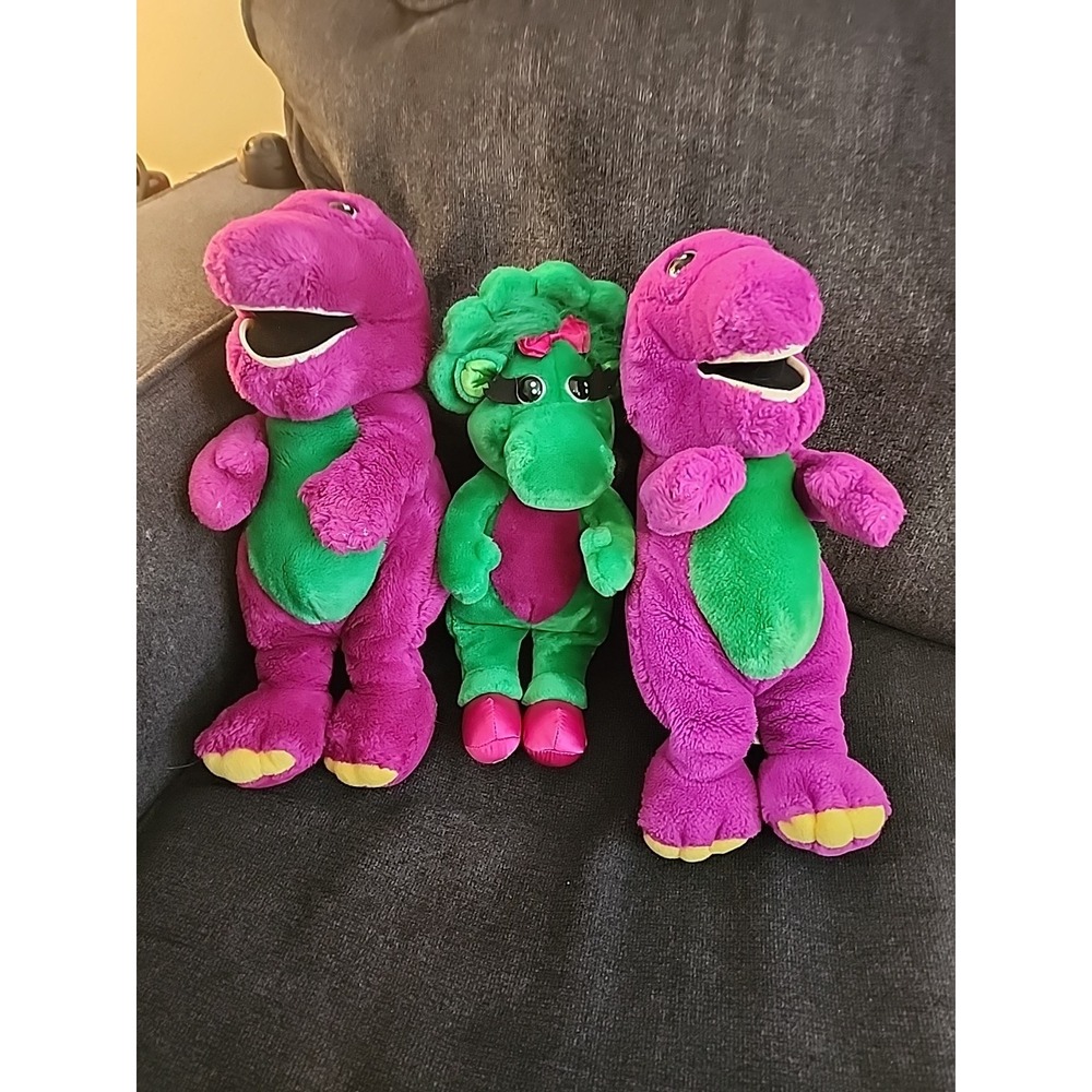 Two 18" Barney & One Baby Bop Plush Lot Vtg‎ Stuffed Animal Doll Dakin Dinosaur